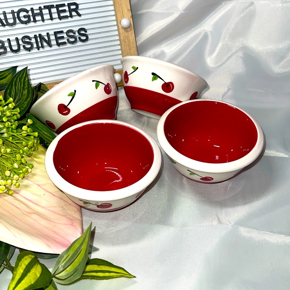 Potters Studio Ceramic 2pc Cherry Bowls Dipping Appetizer Serving 2.25x4.5